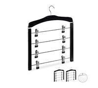 Relaxdays Multi Skirt Holder Set of 3, Compact, 360° Swivel Hooks, Clips for Pants and Skirts, Wooden, Black