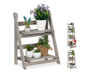Relaxdays Multi-Tier Flower Shelf, Wooden Plant Ladder Rack, Folding, HWD: 51.5 x 41 x 24 cm, Grey