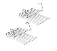 Relaxdays Multi Trouser Hangers, Set of 2, 9-Arm Non-Slip Trouser Holders, Space-Saving Design, Metal, Silver/White