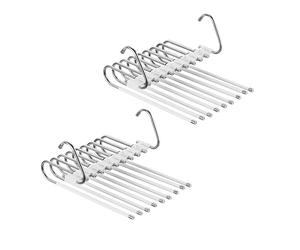 Relaxdays Multi Trouser Hangers, Set of 2, 9-Arm Non-Slip Trouser Holders, Space-Saving Design, Metal, Silver/White