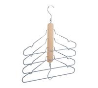 Relaxdays Multiple Hangers, Space-saving, 4 Shirt Hangers with Trouser Bar, Wood & Metal, Non-slip Hanger, Natural/Grey