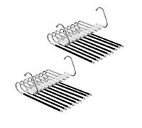 Relaxdays Multiple Trouser, Set of 2, 9 Non-Slip Arms, Space-Saving Multi-Hanger, Metal, Silver/Black, Plastic, Stainless steel, 33 x 249 x 9 cm