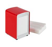 Relaxdays 10025508_47, Red Napkin Dispenser Retro, Small Paper Serviettes, for Cafe, Bistro etc, HWD: 15x9.5x11, Steel