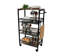 Relaxdays Narrow 4-Tier Metal Storage Trolley, Bath/Kitchen Shelf, 77x22x45 cm, Brown/Black
