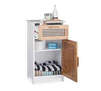 Relaxdays Narrow Bathroom Cabinet, Drawer, Natural Look, Height-Adjustable Shelf; MDF, HWD: 70x40x28.5cm, White