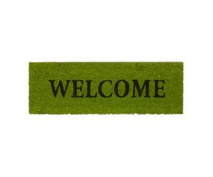 Relaxdays Narrow Coir Doormat Print Anti-Slip Rubber PVC Underside Long Welcome Mat Ideal for The Balcony, Patio, Hallway, Veranda 1.5 x 75 x 50 cm, Green