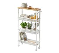 Relaxdays Narrow Metal Trolley, 4-Tier Bathroom & Kitchen Shelf, 77x13x45 cm, Natural/White