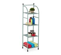 Relaxdays Narrow Storage Unit, 115 x 33 x 28 cm, Kitchen & Bathroom Shelf, 4 Lattice Trays, Metal Standing Tower, Green, Steel