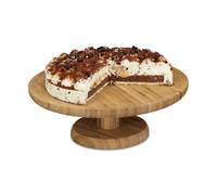 Relaxdays Round Cake Stand, 33 cm, Bamboo, with Pedestal Foot, Size: ca 11.5 x 33 cm, Natural Brown