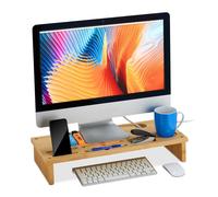 Relaxdays Bamboo Monitor Stand with Shelves Standing Screen Riser for Desk 9 x 54 x 23 cm Natural