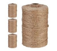 Relaxdays Natural Rope, 4X Set, Jute, Plant, Twine, Handicraft, Garden Decorations, Hessian Thread, 2mm Thick, 100m Long, 9.5 x 6.5 cm