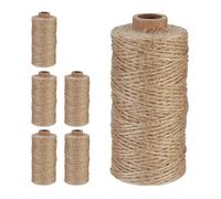 Relaxdays Natural Rope, 6X Set, Jute, Plant, Twine, Handicraft, Garden Decorations, Hessian Thread, 1mm Thick, 100m Long, 9.5 x 5 cm