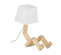 Relaxdays, Natural Table lamp, Robot, Adjustable, lampshade, Original, Desk lamp, H x W x D: 42 x 18 x 32 cm, Wood, Linen, 42 x 18 x 32 cm