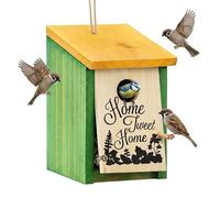 Relaxdays Nest Box for Tits & Sparrows 32mm Cleaning Flap Wooden Bird House Hanging Nesting Cave Green Yellow