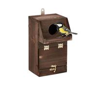 Relaxdays Nesting Box for Great Tit & Garden Redstart with Cleaning Flap, Wood, Hanging Bird Nesting Box, Brown