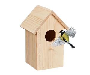 Relaxdays Nesting Box for Great Tit & Redstart, Hinged, Natural Wood, Birdhouse for Hanging, 25.5 x 17 x 16 cm, Natural