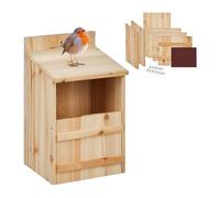 Relaxdays Nesting Box for Half-Hollow Breeders, DIY, Entrance Gap HxW: 10 x 19 cm, Wood, Bird House for Hanging, Natural, 36 x 22 x 21 cm