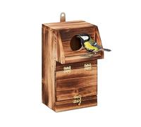 Relaxdays Nesting Box, for Sparrows & Redstarts, Cleaning Flap, 24.5 x 14 x 14 cm, Birdhouse to Hang Up, Wood, Natural