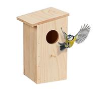 Relaxdays Nesting Box for Tit & Redstart, Hinged, Natural Wood, Birdhouse for Hanging, 25.5 x 15 x 16 cm