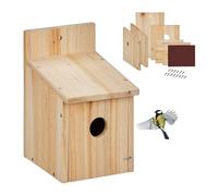 Relaxdays Nesting Box Kit, 35 mm Entrance, HWD: 23 x 14 x 18 cm, Bird House to Build Yourself, Wood, Natural