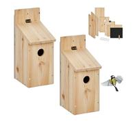 Relaxdays Nesting Box Kit, Set of 2, DIY Bird House, 32 mm Entrance Hole, 29.5x11.5x17 cm, Garden & Patio, Wood, Natural