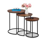 Relaxdays Nesting, Set of 3, Mango Wood, Iron, Round Side Tables, Living Room, Hallway, Decoration, Brown/Black, 56 x 48.5 x 48.5 cm