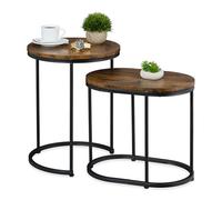 Relaxdays Nesting Tables, 2-Piece Set, 2 Sizes, Wood Effect, Metal Legs, Round & Oval, Industrial, for Sofa, Brown/Black, 40% Fibreboard