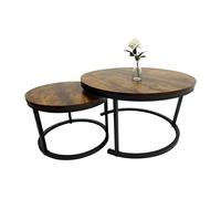 Relaxdays Nesting Tables Set of 2, Industrial Design, Wood Effect & Metal, Brown/Black, Ø 50 & 70 cm, 45 x 70 x 70 cm