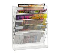 Relaxdays Newspaper Stand, Magazine Holder, Wall Storage, HxWxD 40.5 x 32.5 x 10.5 cm, Metal, Mesh, Document, White, Steel
