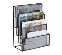 Relaxdays Newspaper Stand, Magazine Holder, Freestanding Storage, HxWxD 43 x 33 x 18 cm, Metal, Mesh, Documents, Black, 100% steel