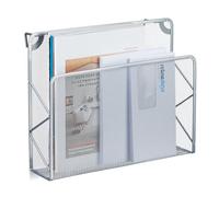 Relaxdays Newspaper Stand, Magazine Holder, Hanging Wall Storage, HxWxD 28 x 35.5 x 10 cm, Metal, Mesh, Document, Silver, Steel