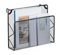 Relaxdays Newspaper Stand, Magazine Holder, Hanging Wall Storage, HxWxD 28 x 35.5 x 10 cm, Metal, Mesh, Documents, Black, Steel
