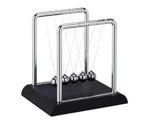 Relaxdays Newton’s Cradle, Classic Pendulum with 5 Balls, Decorative Physics Gadget for Your Desk, Silver