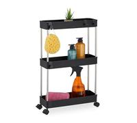 Relaxdays Niche Trolley, 3 Shelves, Narrow Kitchen & Bathroom Cart, HxWxD: 62 x 41.5 x 14.5 cm, Rolling Shelf, Black