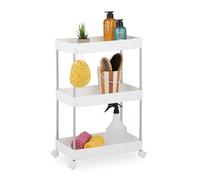 Relaxdays Niche Trolley, 3 Shelves, Narrow Kitchen & Bathroom Cart, HxWxD: 62 x 41.5 x 23.5 cm, Rolling Shelf, White