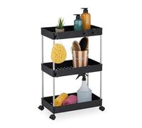 Relaxdays Niche Trolley, 3 Shelves, Narrow Kitchen & Bathroom Cart, HxWxD: 62 x 41.5 x 23.5 cm, Rolling Shelf, Black