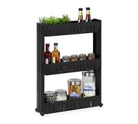 Relaxdays Niche Trolley, 3 Shelves, Narrow Shelf for Bathroom & Kitchen, 71x12.5x54 cm, Rolling Storage Plastic, Black