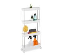 Relaxdays Niche Trolley, 4 Shelves, Narrow Kitchen & Bathroom Cart, HxWxD: 88 x 41.5 x 23.5 cm, Rolling Shelf, White, 88 x 41.5 x 14.5 cm