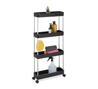 Relaxdays Niche Trolley, 4 Shelves, Narrow Kitchen & Bathroom Cart, HxWxD: 88 x 41.5 x 23.5 cm, Rolling Shelf, Black, 88 x 41.5 x 14.5 cm