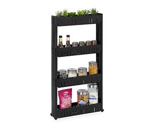 Relaxdays Niche Trolley, 4 Shelves, Narrow Shelf for Bathroom & Kitchen, 101x12.5x54 cm, Rolling Storage Plastic, Black