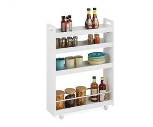 Relaxdays Niche Trolley, 4 Shelves, Narrow Storage Shelf, Kitchen & Bath, Mobile Cart, MDF, 83.5 x 18 x 59.5 cm, White