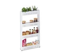 Relaxdays Niche Trolley, 4 Shelves, White | Narrow Shelf for Bathroom & Kitchen, 101x12.5x54 cm, Rolling Storage Plastic