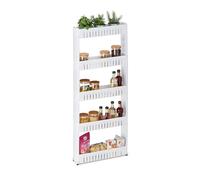 Relaxdays Niche Trolley, 5 Shelves, Narrow Shelf for Bathroom & Kitchen, 131x12.5x54 cm, Rolling Storage Plastic, White, 131x12,5x54 cm