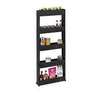 Relaxdays Niche Trolley, 5 Shelves, Narrow Shelf for Bathroom & Kitchen, 131x12.5x54 cm, Rolling Storage Plastic, Black, 131x12,5x54 cm
