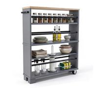 Relaxdays Niche Trolley, 80x13x50 cm, Slim 4-Tier Rolling Shelf with Handle for Bathroom & Kitchen, Black/Grey