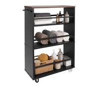 Relaxdays Niche Trolley, HxWxD: 80x15x45 cm, slim unit for bathroom & kitchen, 4 shelves, rolling w/handle, black/brown