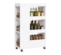 Relaxdays Niche Trolley, HxWxD 85x18x60 cm, slim shelf unit for bath & kitchen, 4 shelves, on wheels, white wood-effect
