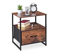 Relaxdays Night Stand, Side Table, Drawer, H x W x D: approx. 50 x 45 x 40 cm, Metal & MDF, Black/Brown