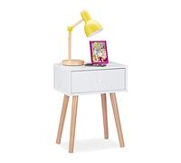 Relaxdays Night Stand, Side Table, Drawer, H x W x D: approx. 55 x 42 x 30 cm, Wood, White