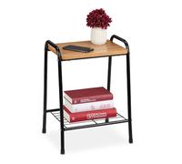 Relaxdays Night Stand, Side Table, H x W x D: approx. 48 x 35 x 29.5 cm, Wood, Metal Frame, Black/Natural, Iron